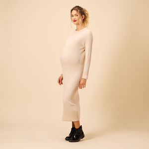 Robe longue en maille côtelée unie pour femme 