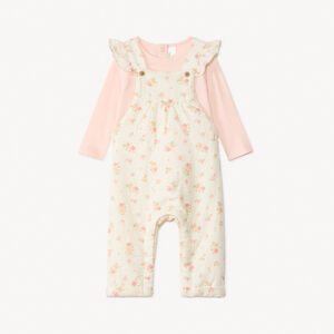Ensemble salopette fleurie + t-shirt manches longues pour bébé fille 
