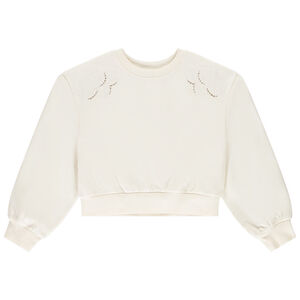 Sweat french terry court uni avec broderie anglaise pour fille  