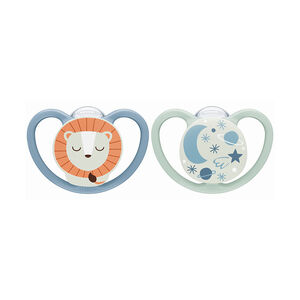 Lot de 2 sucettes en silicone 0-6M Space Nuit lion/ciel 