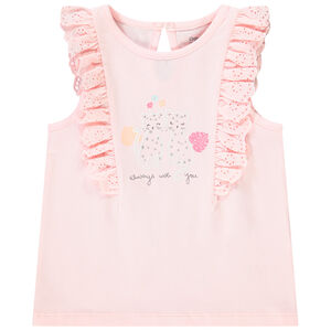 Débardeur printé avec volants en broderie anglaise pour bébé fille 