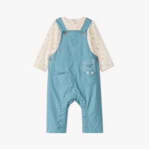 Ensemble salopette uni + t-shirt fantaisie pour bébé garçon 