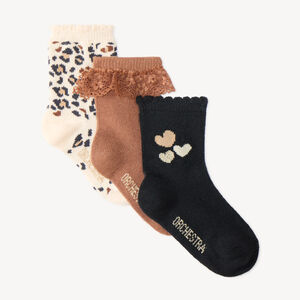 Lot de 3 chaussettes bébé fille motifs léopard et cœurs 