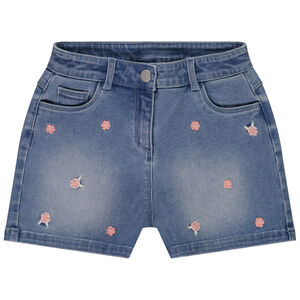 Short en denim avec fleurs brodées pour fille  