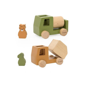 Véhicules de chantier miniatures animaux en bois 