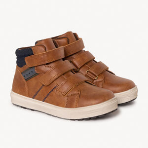 Bottillon marron triple velcros avec touches bleu marine pour garçon 