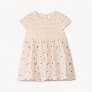 Robe manches courtes effet 2 en 1 bi-matière pour bébé fille 