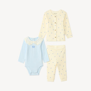 Ensemble 3 pièces Body col claudine + gilet + pantalon imprimé papillons pour bébé fille 