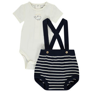 Ensemble 2 pièces avec short à bretelles rayé pour bébé garçon 