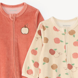 Lot de 2 dors-bien en velours zippés bébé fille motif pomme 