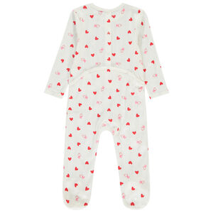 Dors-bien en maille pointel avec imprimé cœur pour bébé fille (ouvertures différentes selon l'âge) 