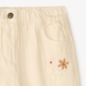 Jean en toile broderies fleuries pour bébé fille 