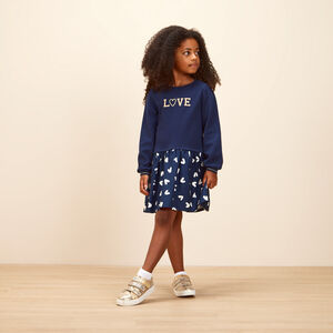 Robe bi-matière imprimé coeurs pour fille 