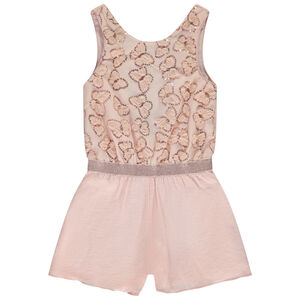 Combinaison courte bi-matière avec papillons en tulle pour fille 