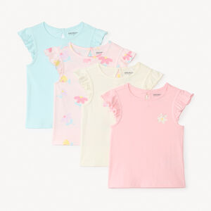 Lot de 4 t-shirts manches courtes motifs fantaisie pour bébé fille 