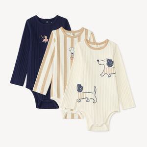 Lot de 3 bodies manches longues bébé garçon motif teckel 