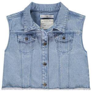Veste en jean sans manches à col chemise pour fille  