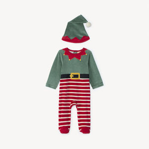 Ensemble ludique dors-bien lutin de Noël + bonnet en velours pour bébé 