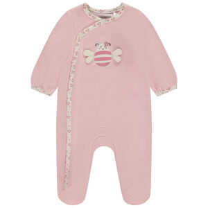 Dors bien uni en velours avec patch brodé abeille pour bébé fille 