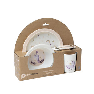 Set repas 5 pièces en mélamine Licorne rose/écru 