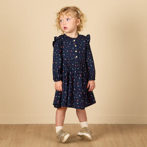 Robe manches longues bleu marine imprimé fantaisie pour bébé fille 