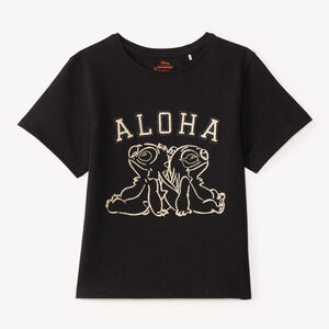 T-shirt fille manches courtes broderie Stitch et Angel 