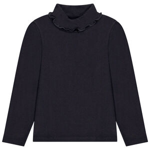 Sous-pull côtelé à col roulé effet ondulé pour fille 