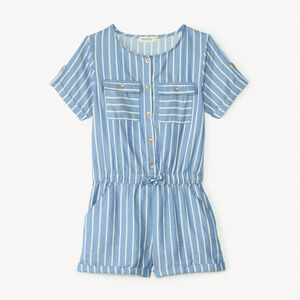 Combishort en denim à rayures blanches pour fille 