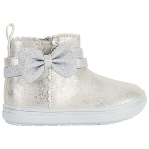 Bottillons argentés à nœud fantaisie pour bébé fille 