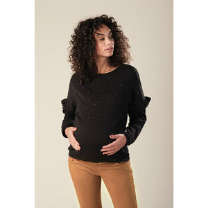 Sweat de grossesse en molleton à volants et perles métallisées 