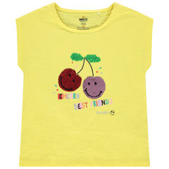 T-shirt manches courtes à cerises SmileyWorld en sequins magiques , Pomme Framboise