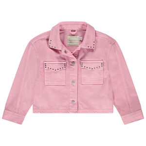 Veste en jean uni à col chemise et clous fantaisie pour fille 