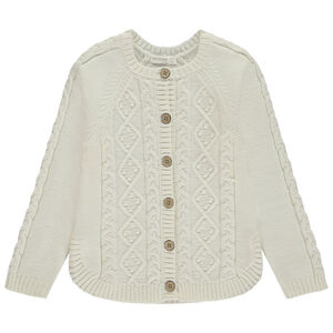 Gilet tricot uni avec torsade fantaisie pour fille 