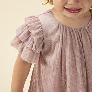 Robe de fête manches courtes brillante effet plissé pour bébé fille 