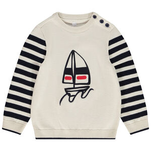 Pull à manches rayées et print voilier pour bébé garçon 