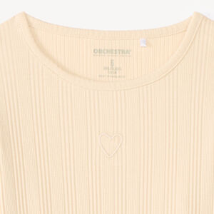 T-shirt manches longues fille maille côtelée broderie cœur 