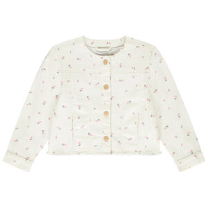 Veste en jean imprimé fleurs à col rond pour fille  