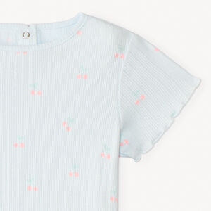 T-shirt manches courtes en maille côtelée imprimé fantaisie pour bébé fille 