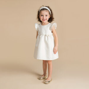 Robe de cérémonie en jacquard fleuri + bandeau pour bébé fille 