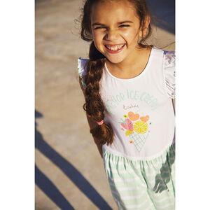 Robe manches courtes volantées et rayures en jersey pour fille 