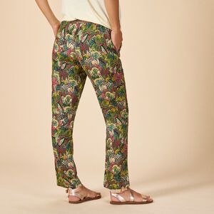 Pantalon large et fluide avec ceinture à nouer imprimé feuillage pour femme 