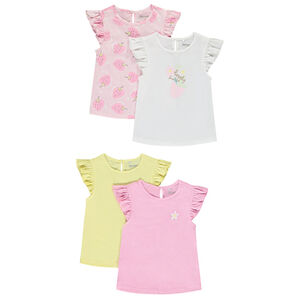 Lot de 4 t-shirts manches volantées fantaisies pour bébé fille 