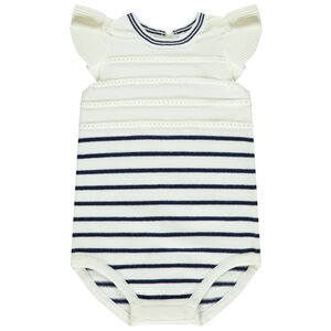 Barboteuse en tricot rayé et manches volantées pour bébé fille 
