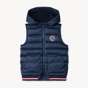 Doudoune sans manches à capuche badge gomme pour garçon 