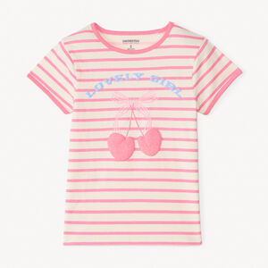 T-shirt manches courtes à rayures avec print cerise pour fille 