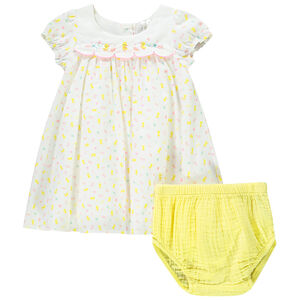 Ensemble robe + bloomer imprimé poussin pour bébé fille 