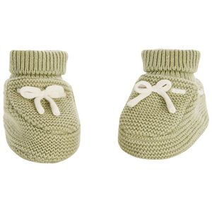 Chaussons unis vert en tricot point mousse pour bébé  