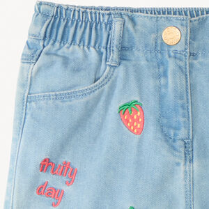 Short en jean broderie fraises et cerises pour fille 