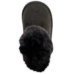 Bottines noires en suédine avec détails en fourrure et bouton fantaisie pour fille 