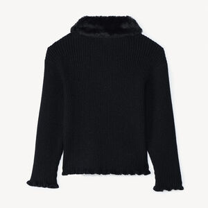 Gilet manches longues en tricot et col fausse fourrure pour fille  